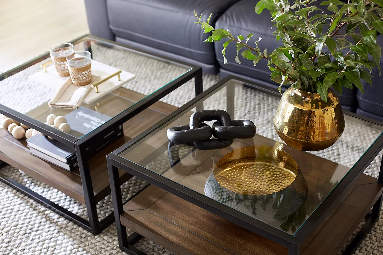 Detail of Archer square coffee tables in Macchiato in a room scene